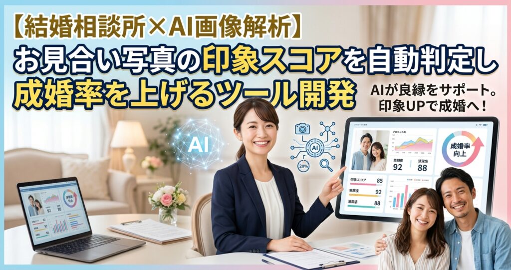 【結婚相談所×AI画像解析】お見合い写真の印象スコアを自動判定し成婚率を上げるツール開発
