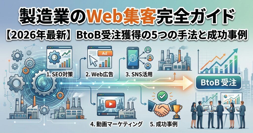 製造業のWeb集客完全ガイド【2026年最新】BtoB受注獲得の5つの手法と成功事例