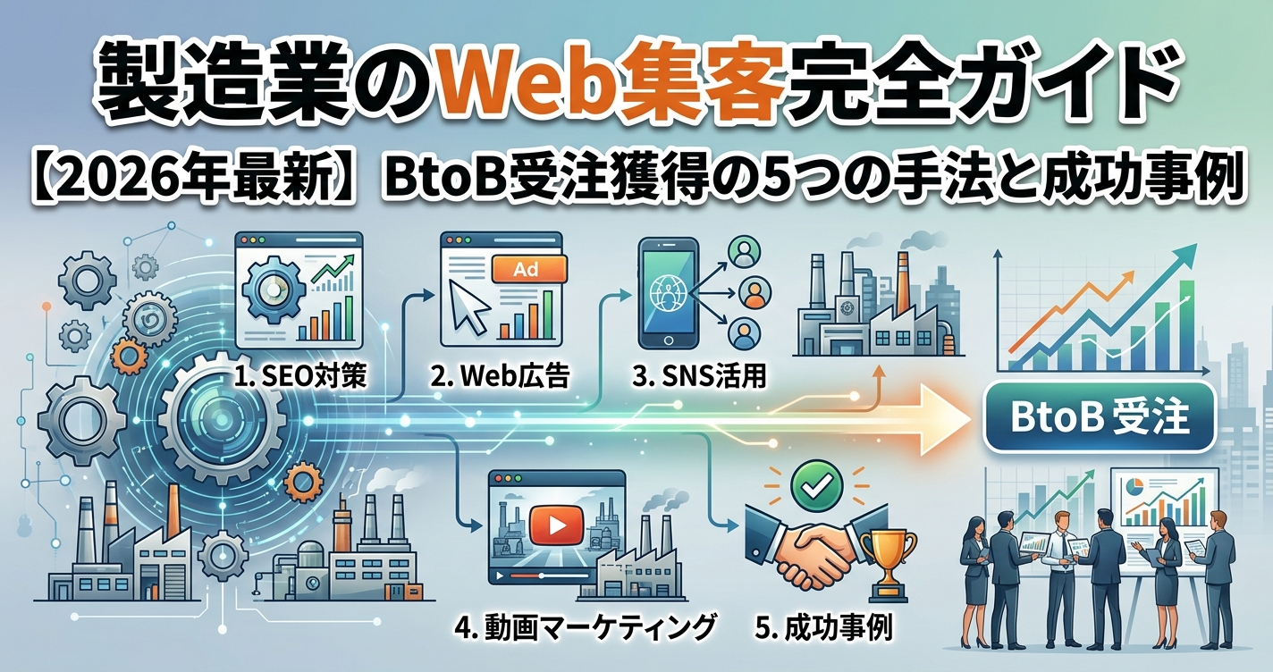 製造業のWeb集客完全ガイド【2026年最新】BtoB受注獲得の5つの手法と成功事例