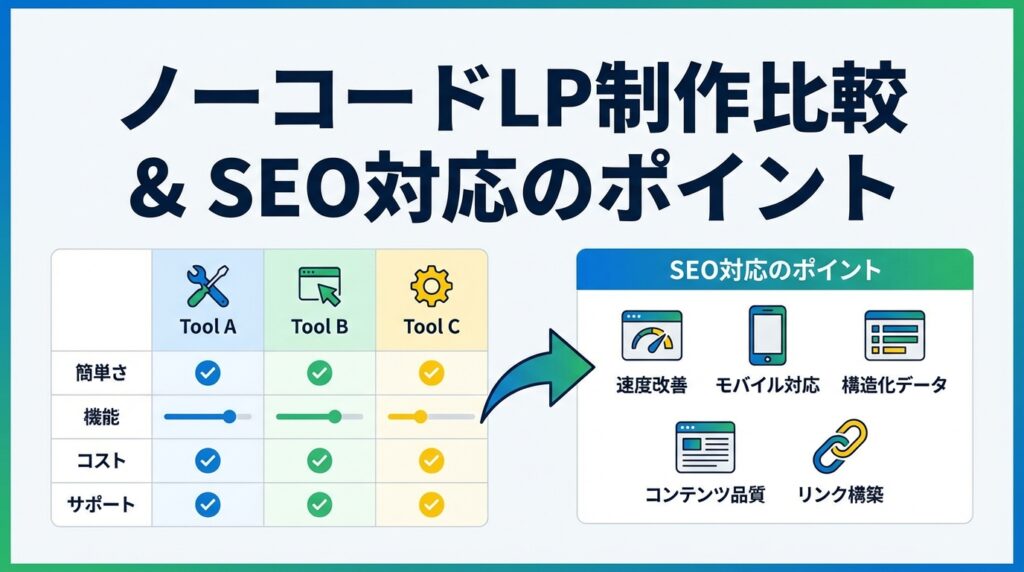 ノーコードツールでのLP制作比較とSEO対応のポイント