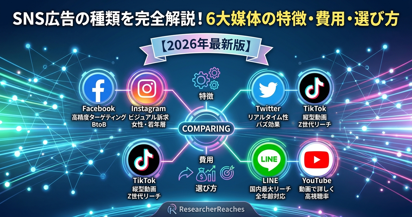 SNS広告の種類を完全解説！6大媒体の特徴・費用・選び方【2026年最新版】