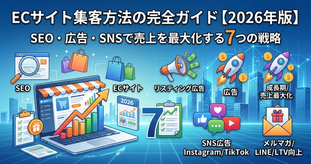 ECサイト集客方法の完全ガイド【2026年版】SEO・広告・SNSで売上を最大化する7つの戦略