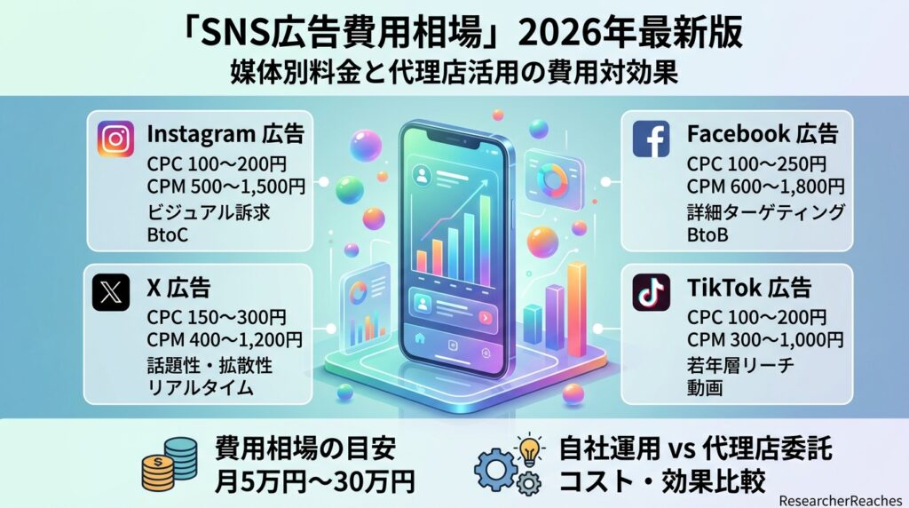 「SNS広告費用相場」2026年最新版|媒体別料金と代理店活用の費用対効果