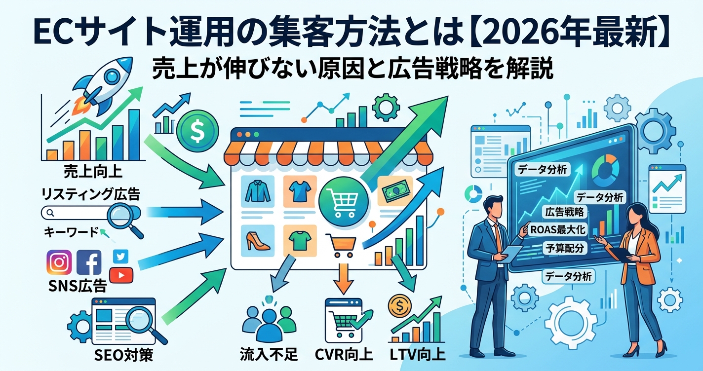 ECサイト運用の集客方法とは【2026年最新】売上が伸びない原因と広告戦略を解説