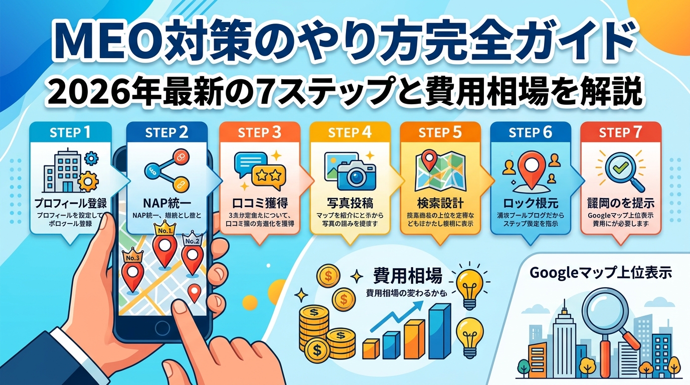 MEO対策のやり方完全ガイド|2026年最新の7ステップと費用相場を解説