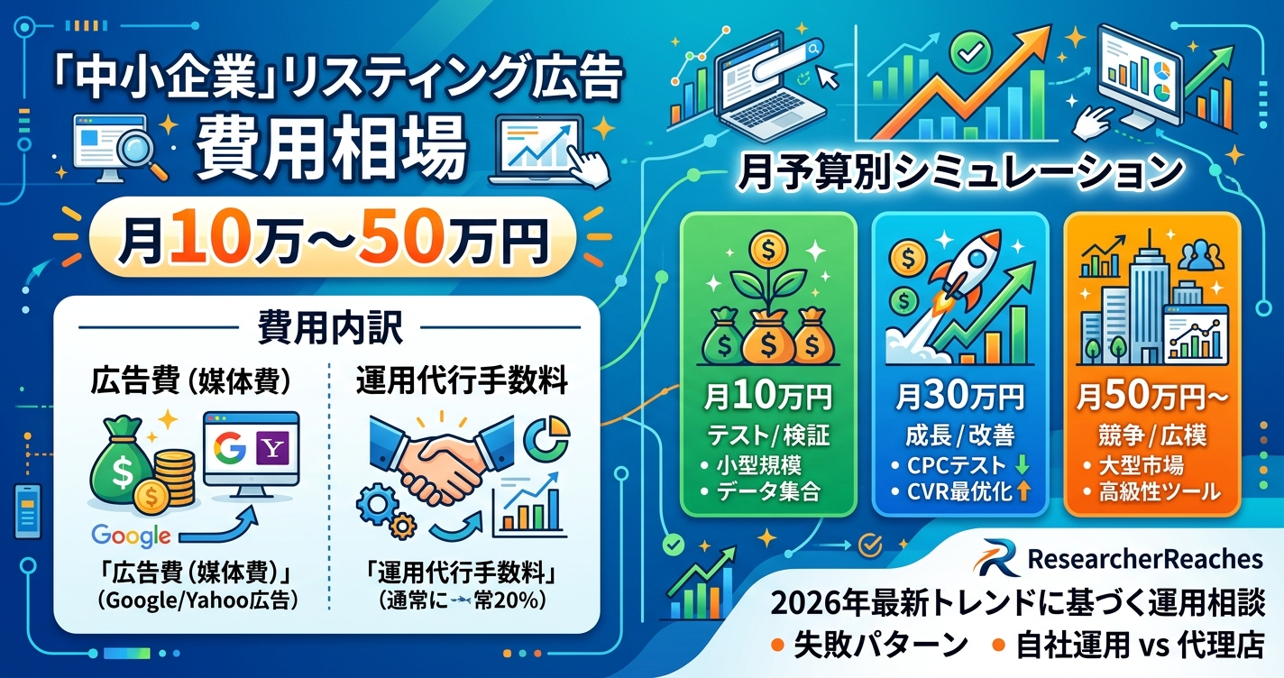 リスティング広告の費用相場「中小企業」向け月10万〜50万円シミュレーション