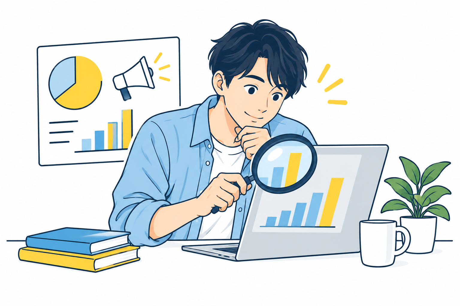 広告のグラフから結果を読みとく学生