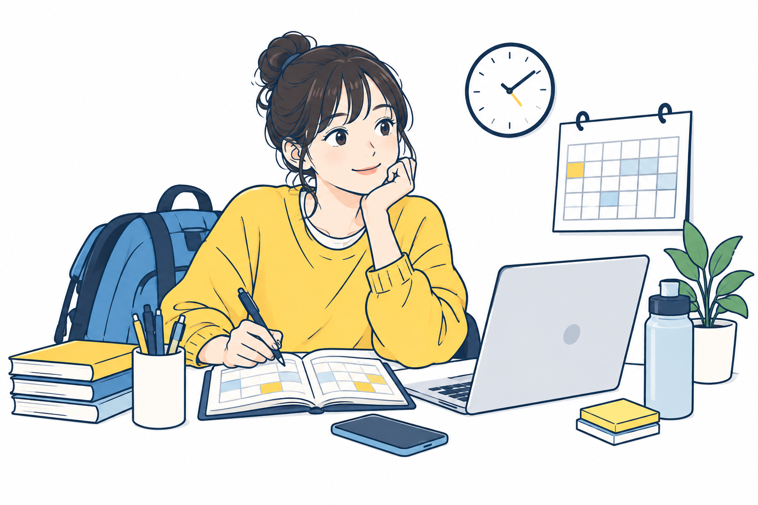 授業とインターンの予定を考える学生