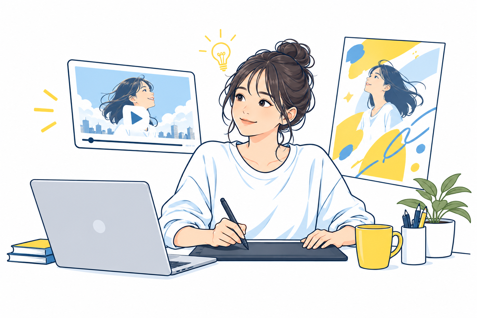 ペンタブレットで広告を制作する学生